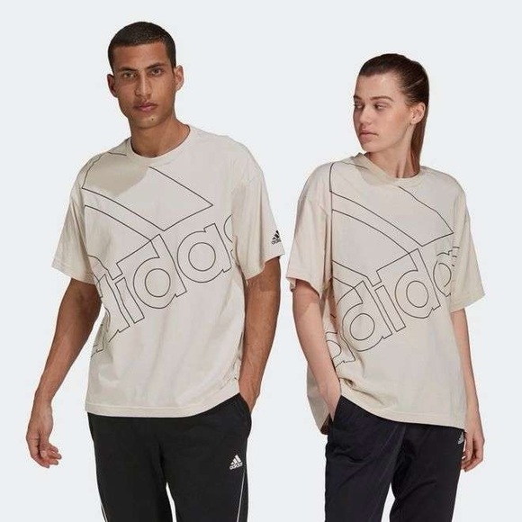 Adidas Unisex Big Logo Beige Graphic T-Shirt | XSmall - Picture 1 of 8